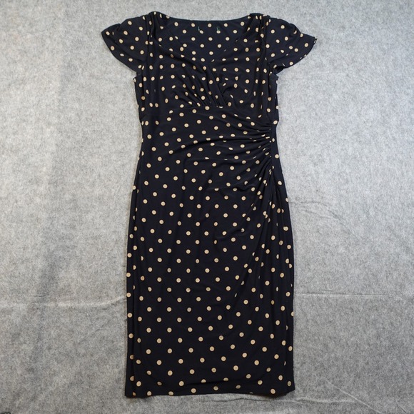 Ralph Lauren Dresses & Skirts - Ralph Lauren Dress Womens 8? Jersey Sheath Black Polka Dot VNeck Short Sleeve
